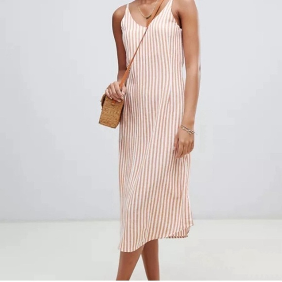 Zulu And Zephyr Revolve Rush Midi Dress Stripe Beachy Cotton Orange White Medium - Picture 2 of 13